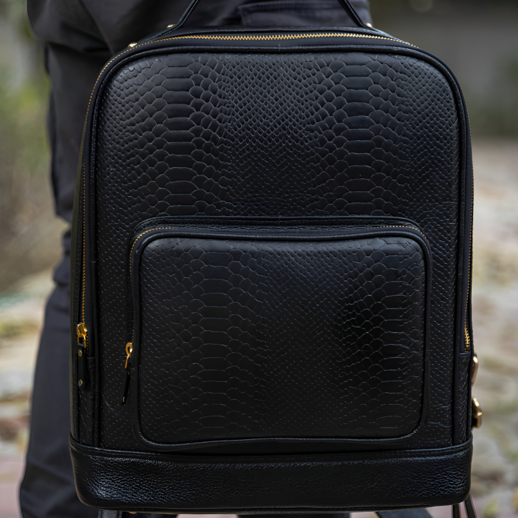 Contemporary Python Textured Backpack - Black