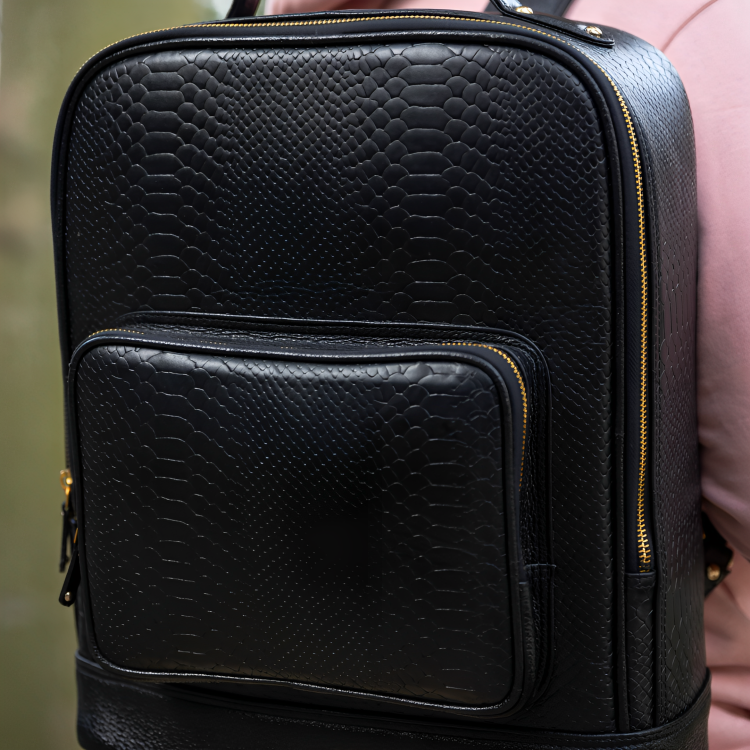 Contemporary Python Textured Backpack - Black